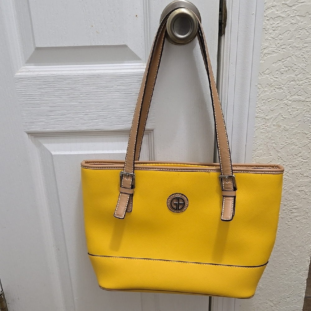 Sunny Yellow and Tan Structured Tote Bag